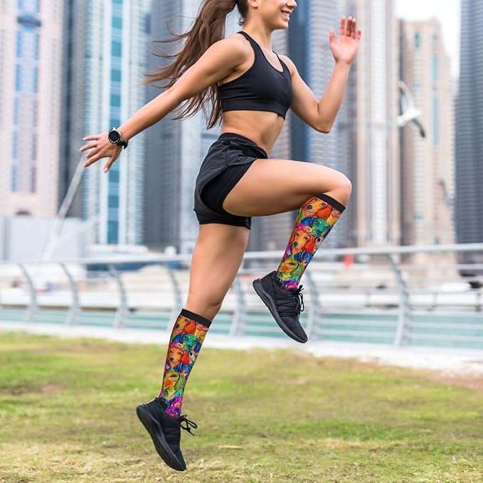 Compression Socks Knee High Circulation Support Socks For Women Men Athletic Running Work Hiking Cycling Travel