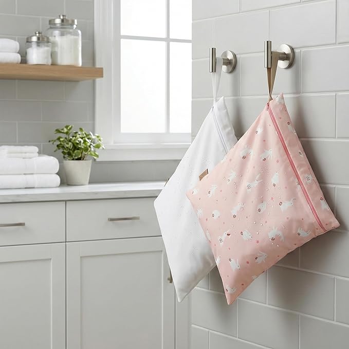 Hamur Wet Bag Set – 2 Pack Reusable Waterproof & Mess-Proof Bags (1 Large 12.6×14.6 in) | Washable at 40 °C, Lightweight Storage for Baby, Travel & Gym Essentials(Pastel-White)
