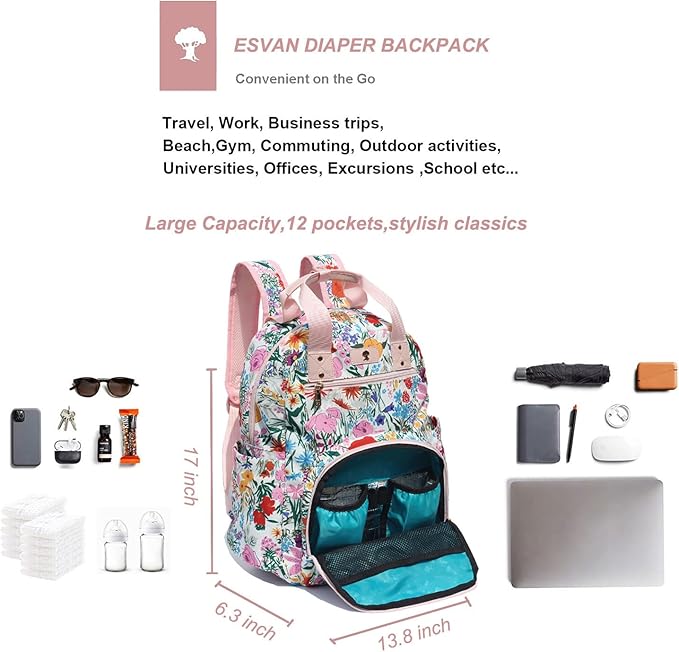 Diaper Bag Backpack, Large Capacity Multifunction Baby Essentials Fashion Travel Pack Linen Canvas office Laptop Bag (Canvas Pink)
