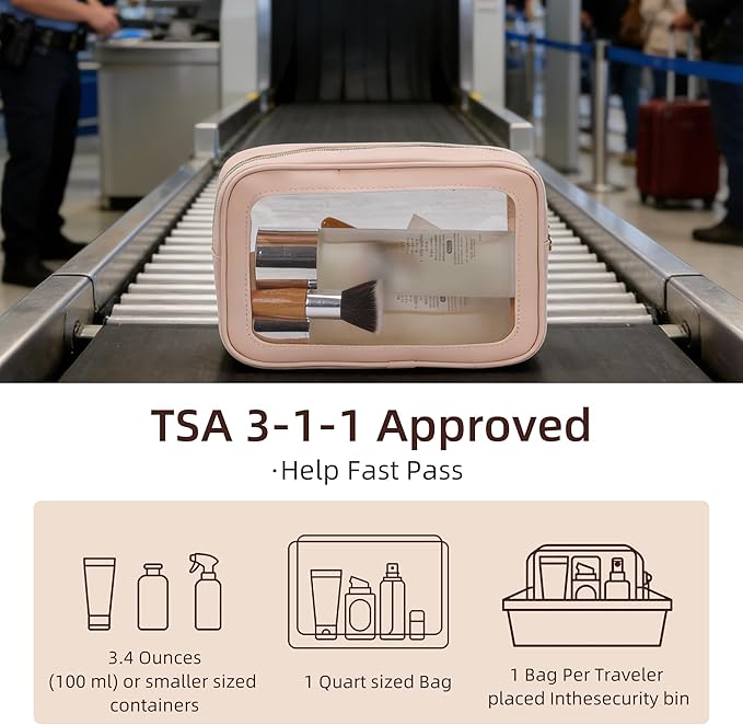 2PCS Diaper Bag Organizer Pouch Set，Clear Organizer Bags,TSA Approved Toiletry Bag,Clear Waterproof Cosmetic Bags with Zipper,Purse Organizer Pouches,Travel Organizer Bags for Woman and Kids,Pink M+L