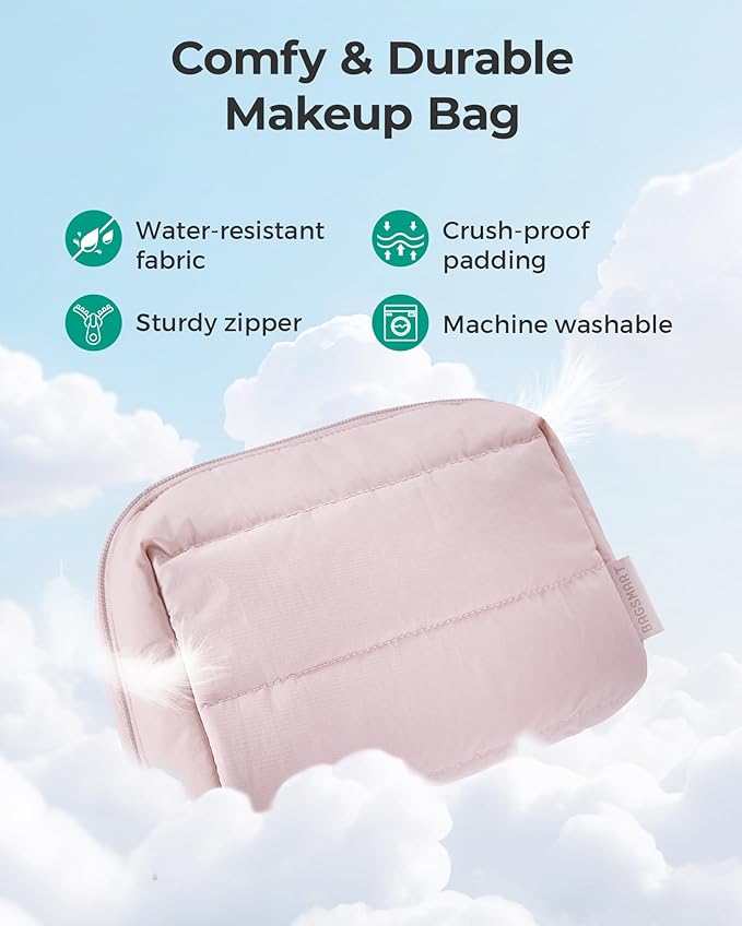 BAGSMART Puffy Makeup Bag, Wide Opening Cosmetic Bag Compact & Spacious, Water-Resistant Travel Organizer Pouches for Women (Lavender)