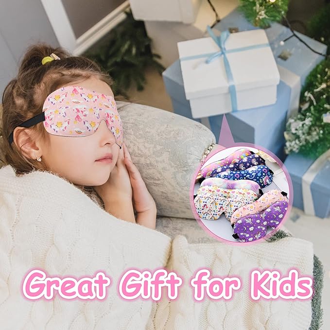 Foaincore 8 Pcs Unicorn Sleep Masks Eye Mask Cute Cartoon Kids 3D Contoured Sleeping Blindfold for Boys Girls Teens with Adjustable Strap Kid Eye Covers for Travel Break Sleepover Nap Party Supply
