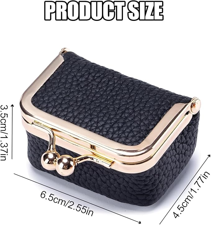 Genuine Leather Mini Jewelry Box & Coin Purse for Women, Travel Jewelry Case with Kiss Lock, Holds Earrings, Rings, Necklace, Bracelet, Coins (Blue)