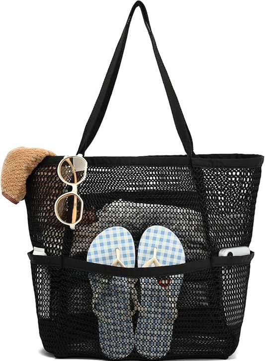 Fammart Mesh Beach Bag for Women, Summer Straw Tote Hobo Pool Bags with Zipper Pocket, Travel Vacation Cruise Essentials 2026
