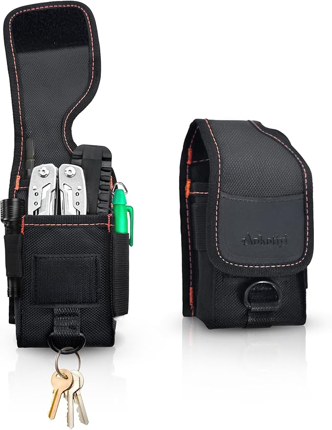 Multitool Holster Sheath with Belt Clip - Small Multi-Pocket Tactical EDC Pouch Organizer, Compatible with Leatherman Wave+ / Signal Folding Tools, Utility Holder for Camping Hiking.