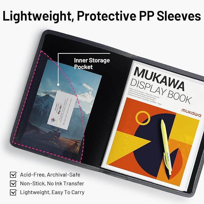 1 Pack 30-Pocket Binder, 8.5x11 (Black) Size Portfolio Folder with Clear Sleeves, Display 60 Pages,Presentation Folder, Art Portfolio Folder & Document Organizer For School& Office