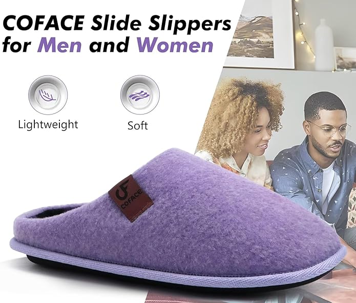 COFACE Unisex Mens Womens Cozy Memory Foam Scuff Slippers Casual Slip On Warm House Shoes Indoor/Outdoor Felt Sandal Slippers Size 4-15