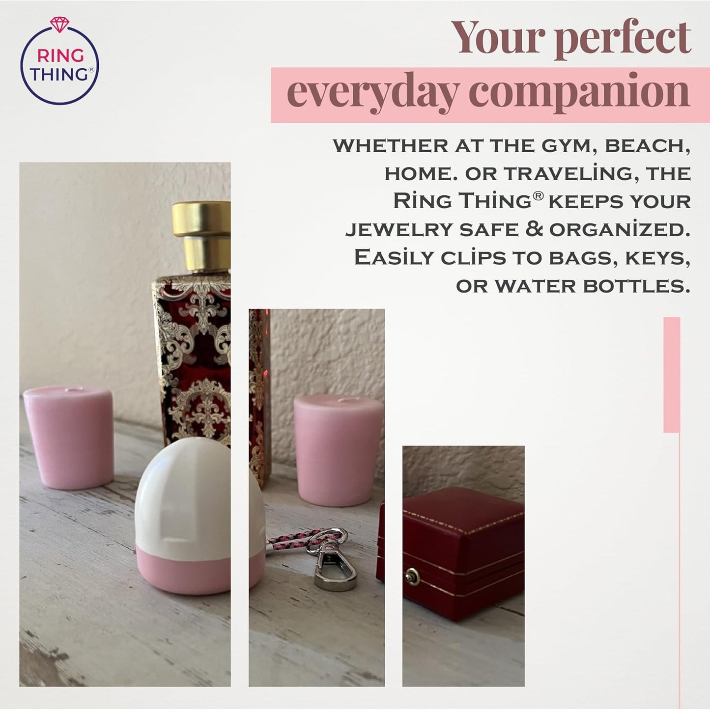 RING THING - Ring Holder Keychain, Jewelry Organizer and Storage, Portable Waterproof Ring Holder, Pill Box Keychain Container, Gym Accessory, and Travel Ring Case (Pink Confetti)