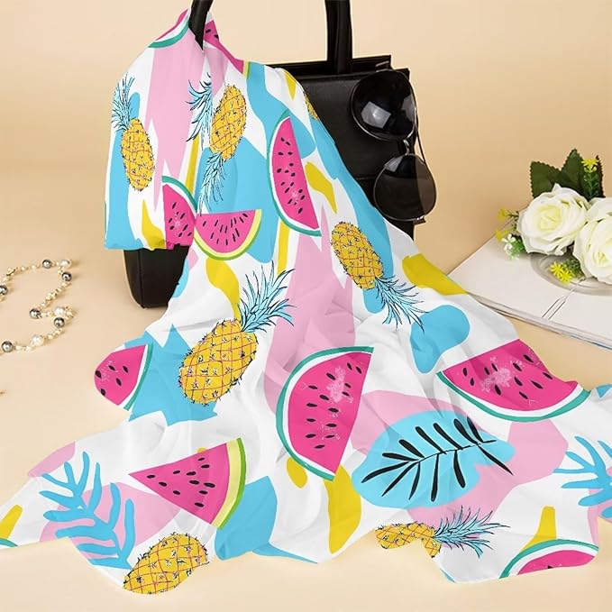 Watermelon Pineapple Print Soft Beach Towel 66x44 inch,Woven Microfiber Sand Free Beach Towel Lightweight Beach Bath Towel for Adult Teenagers, Quick Dry Pool Towel Decorative Size S
