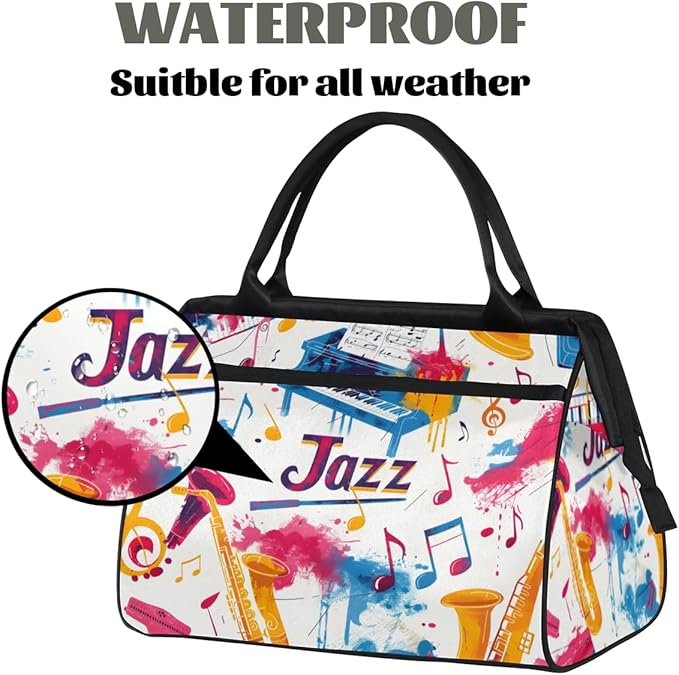 Jazz Overnight Weekender Bag for Women Men Travel Duffel Bags Waterproof Luggage Carry on Sports Yoga Gym Bag