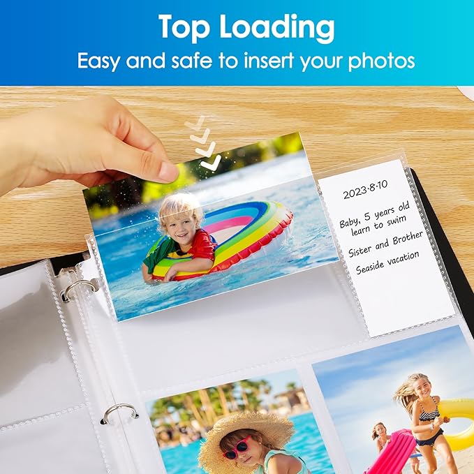 MaxGear 60 Pack 4x6 Photo Sleeves for 3 Ring Binder (360 Pictures), Heavy-Duty Archival Page Protectors, 3-Pocket Clear Photo Album Refill Pages, Plastic Seed Binder Pages 8.5x11, Postcard Sleeves