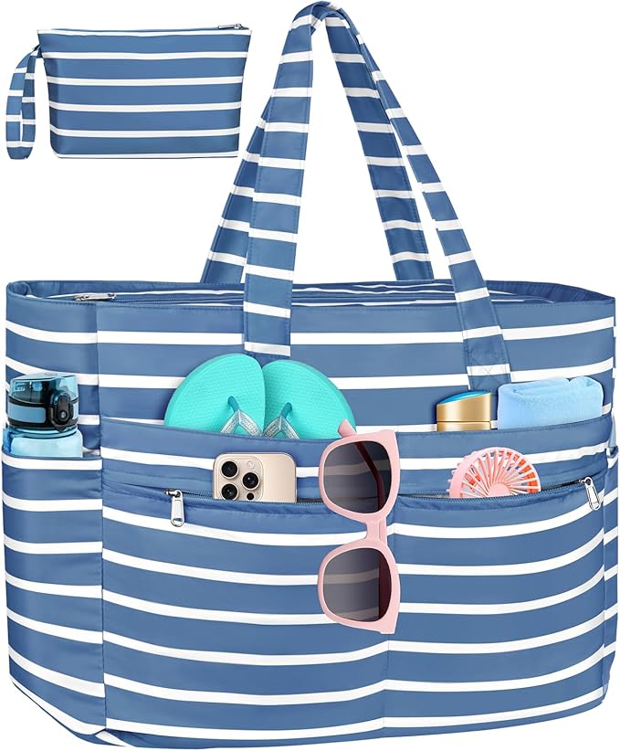 HUANLANG Extra Large Beach Bag Waterproof Beach Totes Bags for Women Men,Pool Bag with Zipper Wet Pocket