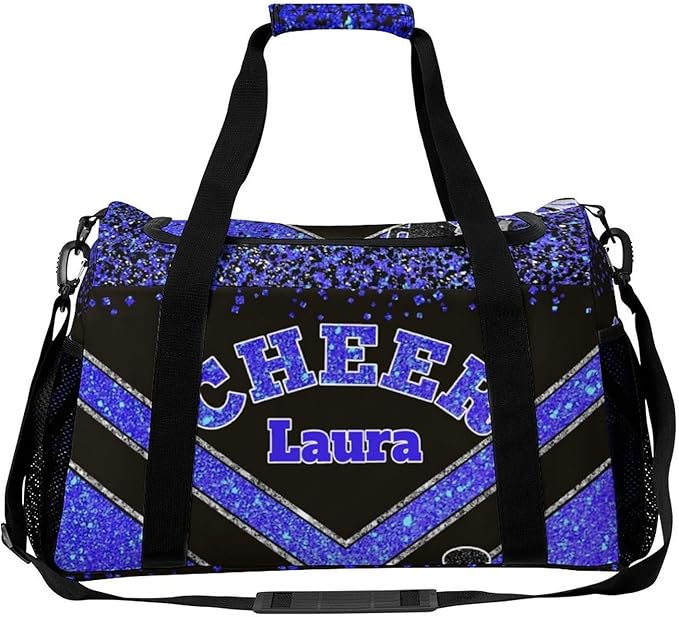 Personalized Cheer Bag Gifts for Girls Sport Cheerleading Gym Travel Duffel Bag Overnight Weekender Bags with Name (Klein Blue)