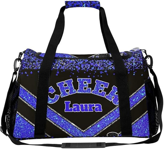 Personalized Cheer Bag Gifts for Girls Sport Cheerleading Gym Travel Duffel Bag Overnight Weekender Bags with Name (Klein Blue)