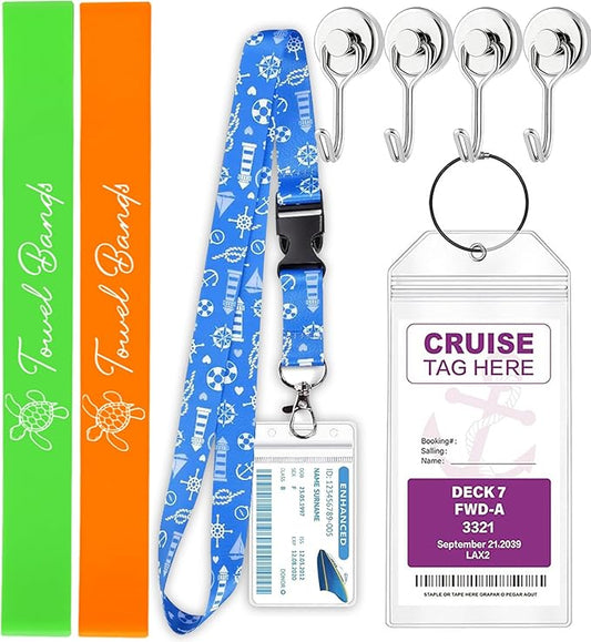 Antfuny Towel Band for Beach Pool Lounge Chair Carnival Cruise Ship 2025 Packing List Essentials Card Lanyard Magnetic Hooks Vacation Must Haves Beach Towel Women Gift
