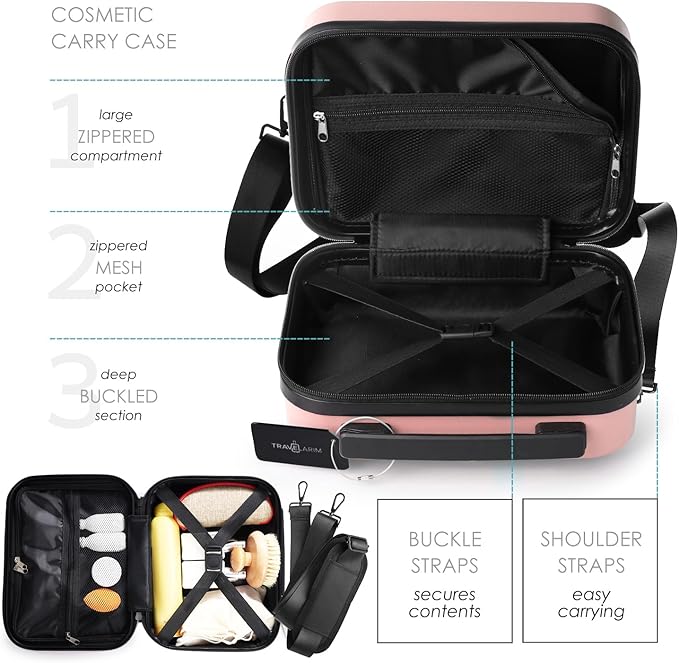 22 Inch Carry On Luggage, Carry On Suitcase with Wheels, Hardside Luggage Carry-On, Expandable Pink Small Suitcase, Hard Shell Carry-on Luggage, Spinner Luggage with Cosmetic Bag