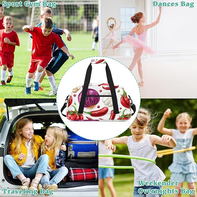 Chili Onion Tomato Kids-Duffel-Bags Gymnastics Dance Bag Carry-On Overnight Travel Gym Lightweight Dance Sports Bags For Girls Boys Kids，