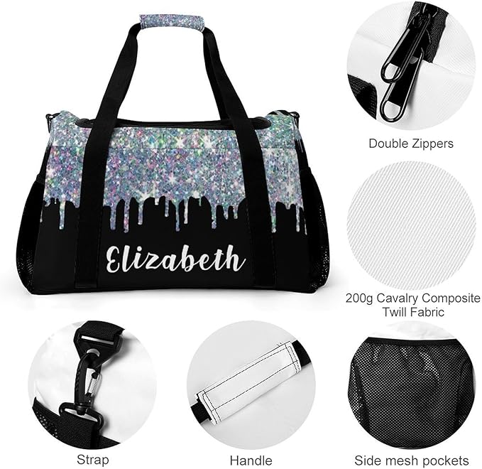 Sparkle Colorful Silver Glitter Print Shoe Bag Waterproof Travel Bag Duffel Bag Adjustable Shoulder Strap Perform Training for Women Men Casual Bag