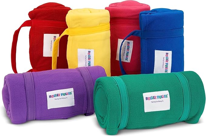 ROLLEE POLLEE Nap Sac Roll Up Napping Blanket with Attached Pillow for Preschool/Daycare, Super Soft with Elastic Straps, Fits Most Mats and Cots