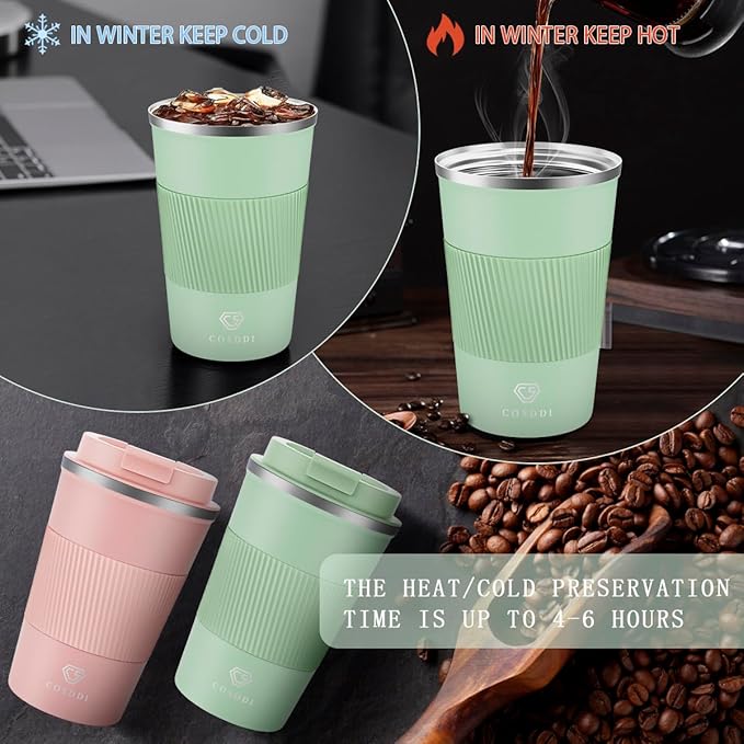 CS COSDDI 12 oz Stainless Steel Vacuum Insulated Tumbler - Coffee Travel Mug Spill Proof with Lid - Coffee Cups for Keep Hot/Ice Coffee,Tea and Beer (3rd light green)