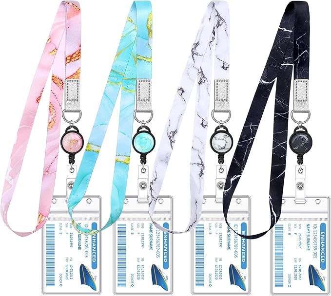 4 Pack Cruise Lanyard for Ship Cards Marble Cute Lanyards with Retractable Badge Reels Waterproof ID Badge Holder, 2026 Cruise Essentials Accessories