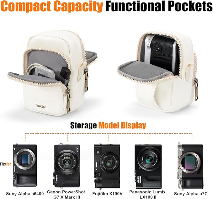 Cwatcun Mini Digital Compact Camera Sling Bag PU Leather，Portable Protective Small Crossbody Camera Case Lightweight Photography Camera waist bag for Canon Nikon Sony Fuji Digital Camera