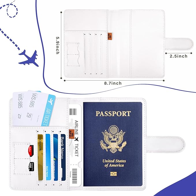 COSHAYSOO Personalized RFID Passport Holder for Travel Women Passports Cover Case Air Essentials Airplane Flight Accessories Airline Plane Flying Must Haves Christmas Gifts for Woman Travelers Blue