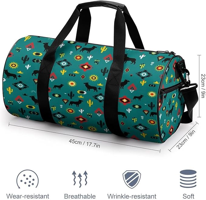 Foldable Gym Travel Bag Southwestern Native American Overnight Weekender Travel Bag Dance Sports Gymnastics Bags Unisex Overnight Bags