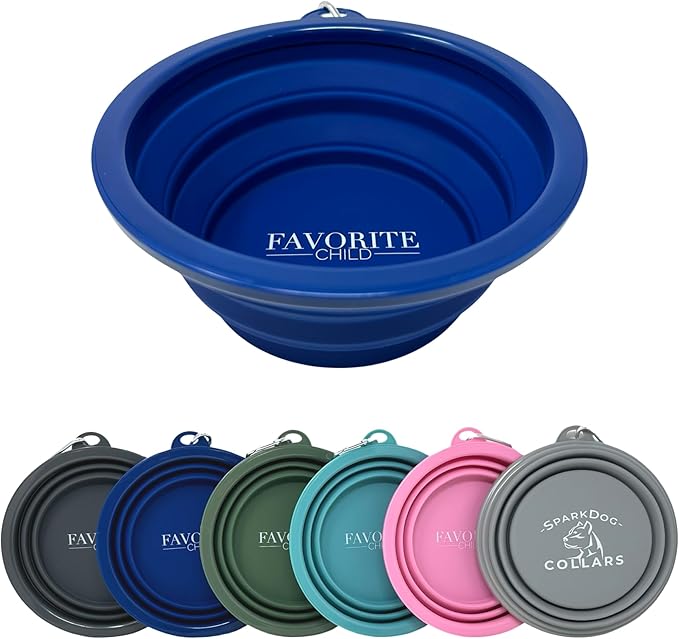 SparkDog Favorite Child Collapsible Dog Bowl, 1000ML (34oz) –XL Food-Grade Silicone Travel Bowl with Sturdy Rim – Extra Large Portable for Dogs & Cats – Great for Pet Lovers (Navy)