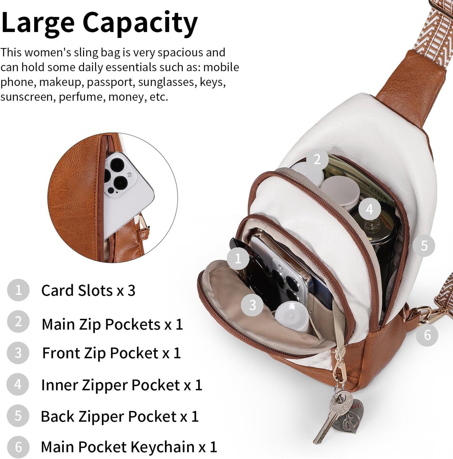 Crossbody Bags for Women Anti Theft Small Sling Handbag with Zipper Lock Vegan Leather RFID Blocking Chest Pure