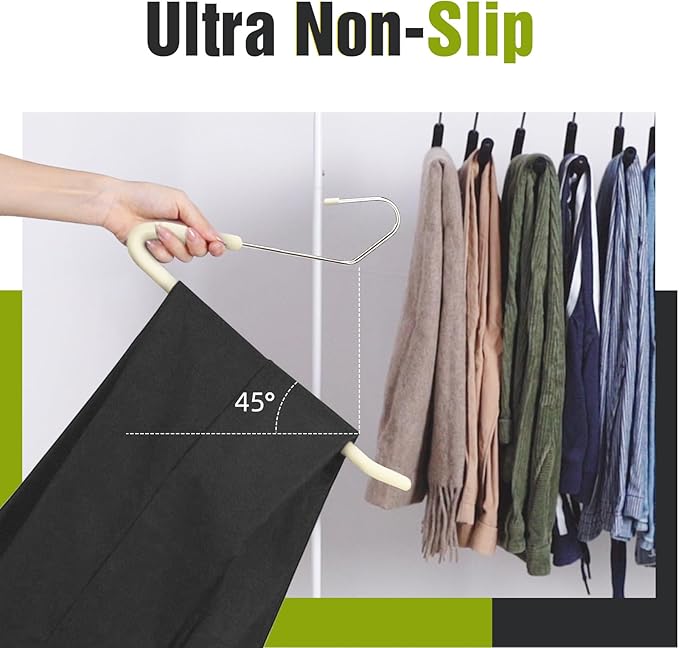 Spring Fever Open Ended Non Slip Sponge Padded Pants Hangers - Chrome Plating Foam Heavy Duty Space Saving Beige 30