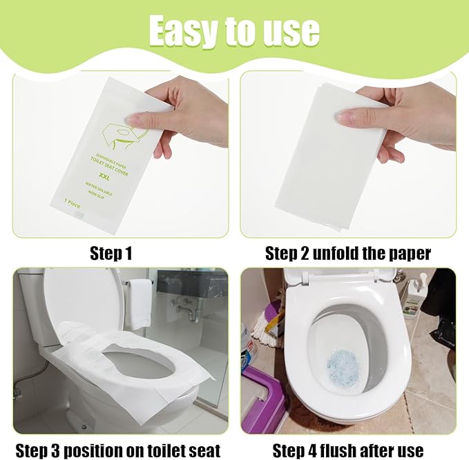 30Pcs Disposable Toilet Seat Cover, Individually Wrapped XXL Travel Toilet Seat Covers, Faster Use-Sticker Free｜Flushable｜Full Coverage Paper Liners Toilets Covers for Public Restroom/Airplane