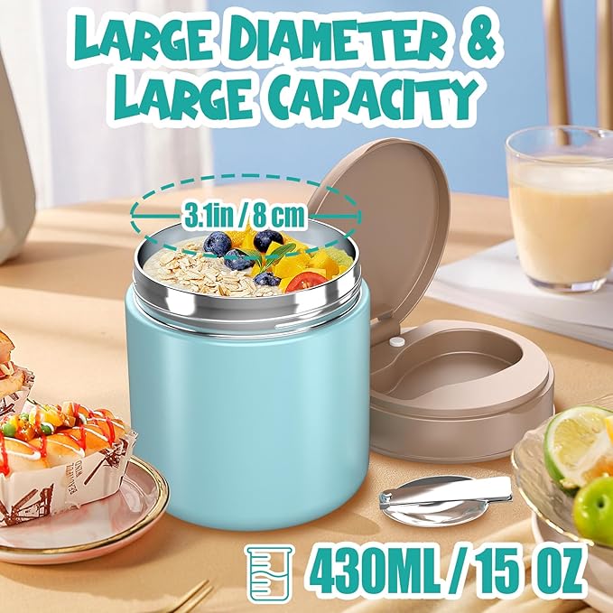 Insulated Food Jar for Kids - 15.2 Oz, Thermo for Hot Food, Soup Thermo, Insulated Food Container, Termos Para Comida Caliente, Width Mouth Stainless Steel Lunch Box with Spoon, Starry Black