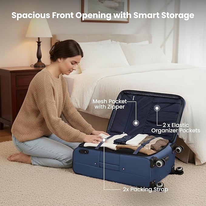 Softside Luggage Sets 3 Piece,Expandable Lightweight Durable Suitcase Sets Double Spinner Wheels w/Combination LOCK （20''/26''/30''）#Blue