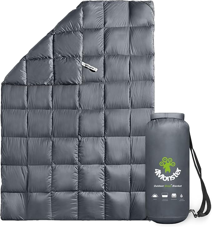 4Monster Down Camping Blanket - Outdoor Travel Quilt Puffy 650 Fill, Packable, Lightweight,Wind & Waterproof | Ideal for Stadium, Backpacking,Picnics, Beach and Hiking