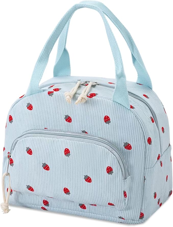 Lunch Bag Women Lunch Box for Women Adult Cute Insulated Lunch Bag Small Cooler Lunch Tote Bags for Work Picnic School (Blue-Strawberry)