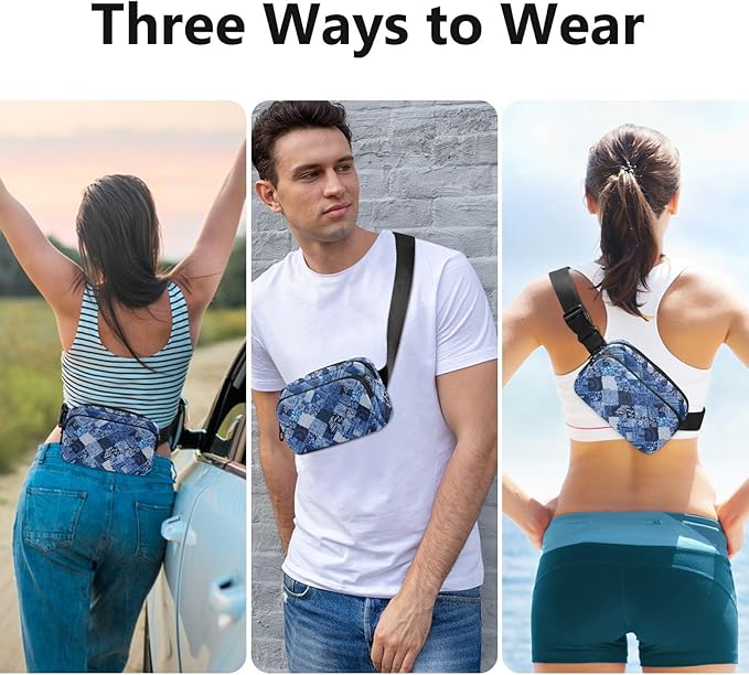 Blue Paisley Bandannas Fanny Pack for Women Men Water Resistant Fashion Waist Packs with Adjustable Strap Belt Bag for Travel Workout Jogging Hiking 21218035