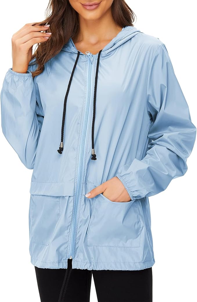 Zando Lightweight Rain Jacket Women Waterproof - Raincoat for Women Packable Rain coat Hooded Windbreaker for Travel Outdoor