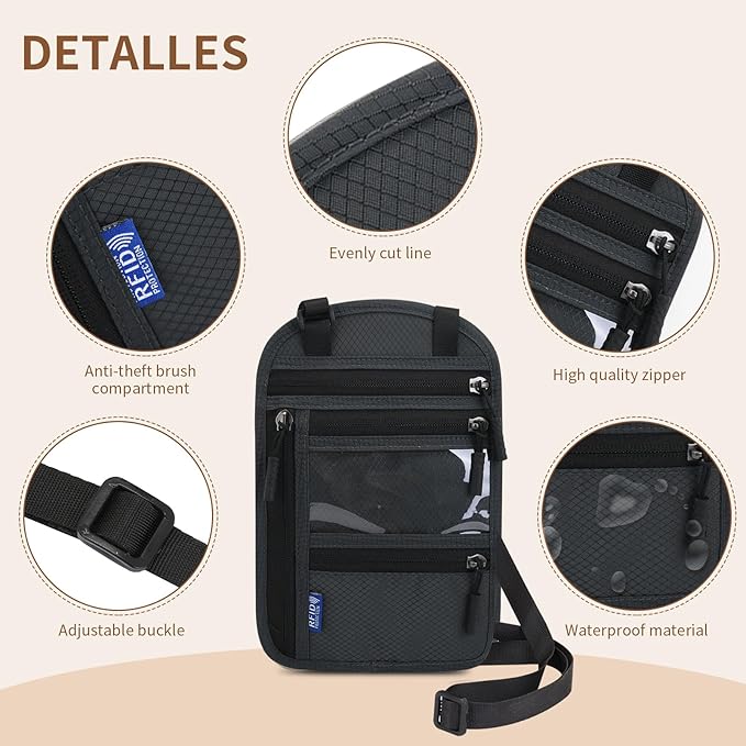 Passport Holder for Travel, RFID Travel Pouch Neck Wallet, Waterproof Passport Wallet for Women and Men, Dark Gray