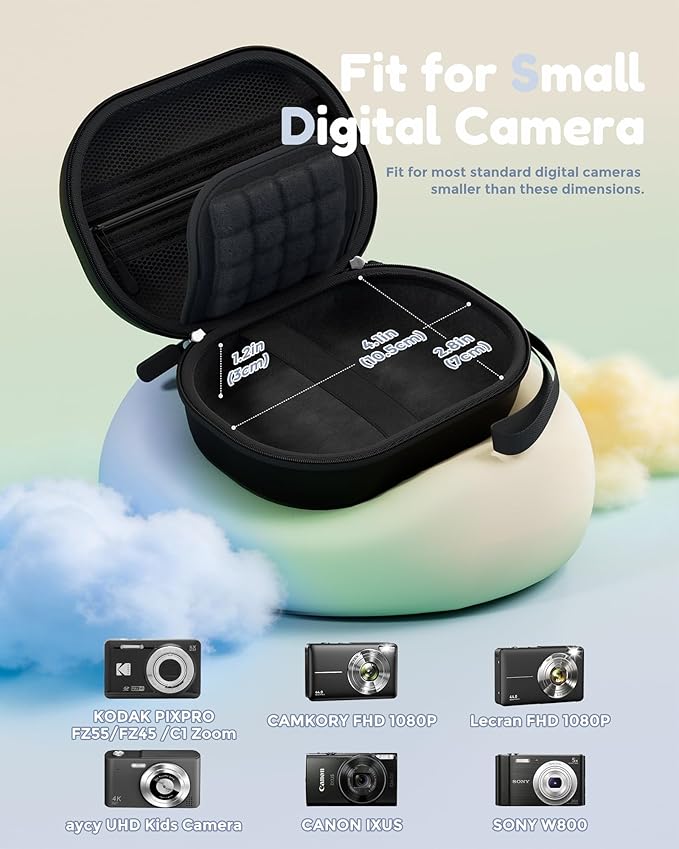 ProCase Camera Case for Kodak PIXPRO FZ55/FZ45/C1 Zoom, Compact Hard Shell with Snug Fit Protection, Small Digital Camera Travel Case with Mesh Pocket, Cute Portable Bag for Kids - Black
