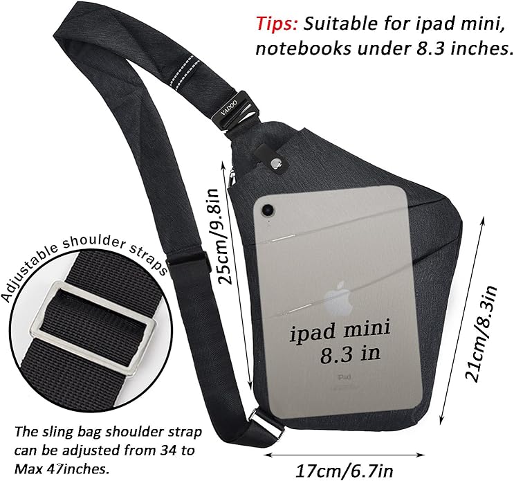 VADOO Sling Bag - Anti-theft Crossbody Shoulder Bag for Men and Women