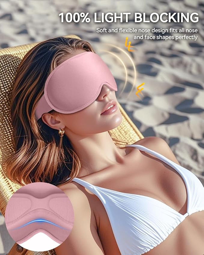 Weighted Eye Mask 2 Pack - 3D Contoured Sleep Masks for Women Men, Blackout Sleeping Eye Mask for Travel, Meditation, Airplane, Memory Foam, Adjustable Strap Pink Black