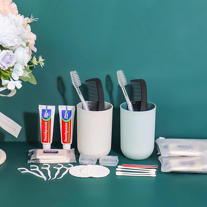 5 Sets Personal Hygiene Kit Bulk, Disposable Toothbrushes with Toothpaste Floss Comb Soap Cover and Vanity Kit, Toiletry Kits Homeless Supplies Bulk for Women,Men,Travel,Homeless