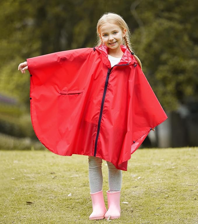 SaphiRose Lightweight Kids Rain Poncho Waterproof Jacket Zipper Up Rain Coat
