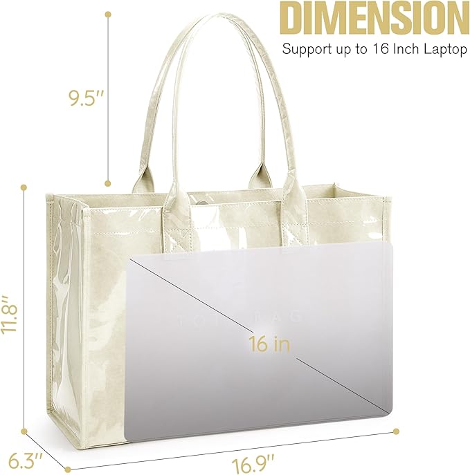 KALIDI PVC Tote Bag Women’s Kraft Paper Work Handbags Purses with Top Handle