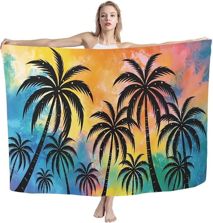 Beach Towel – Oversized (79"x 56") Absorbent Lightweight Thin Towels for Adults - Quick Dry, Easy to Carry Sand Free Travel Towel for Swimming Vacation, M, Coconut Tree Silhouette Print