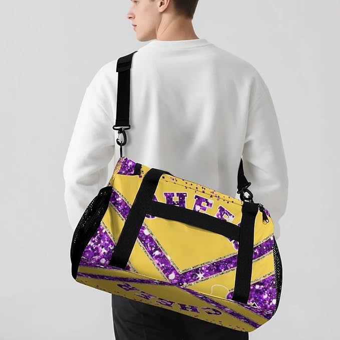 Personalized Cheer Bag Gifts for Girls Sport Cheerleading Gym Travel Duffel Bag Overnight Weekender Bags with Name (Yellow Purple)