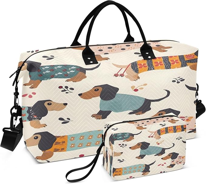 Travel Duffle Bag, Dachshund Dogs Gym Bag with Storage Bag Weekender Overnight Bag for Men Women Trip Sports Yoga