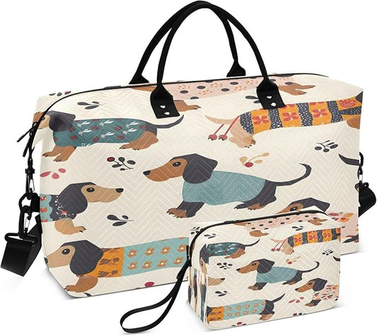 Travel Duffle Bag, Dachshund Dogs Gym Bag with Storage Bag Weekender Overnight Bag for Men Women Trip Sports Yoga