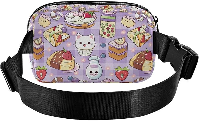 Kawaii Cat Milk Cake Fanny Pack for Women Men Water Resistant Fashion Waist Packs with Adjustable Strap Belt Bag for Travel Workout Jogging Hiking 21219075